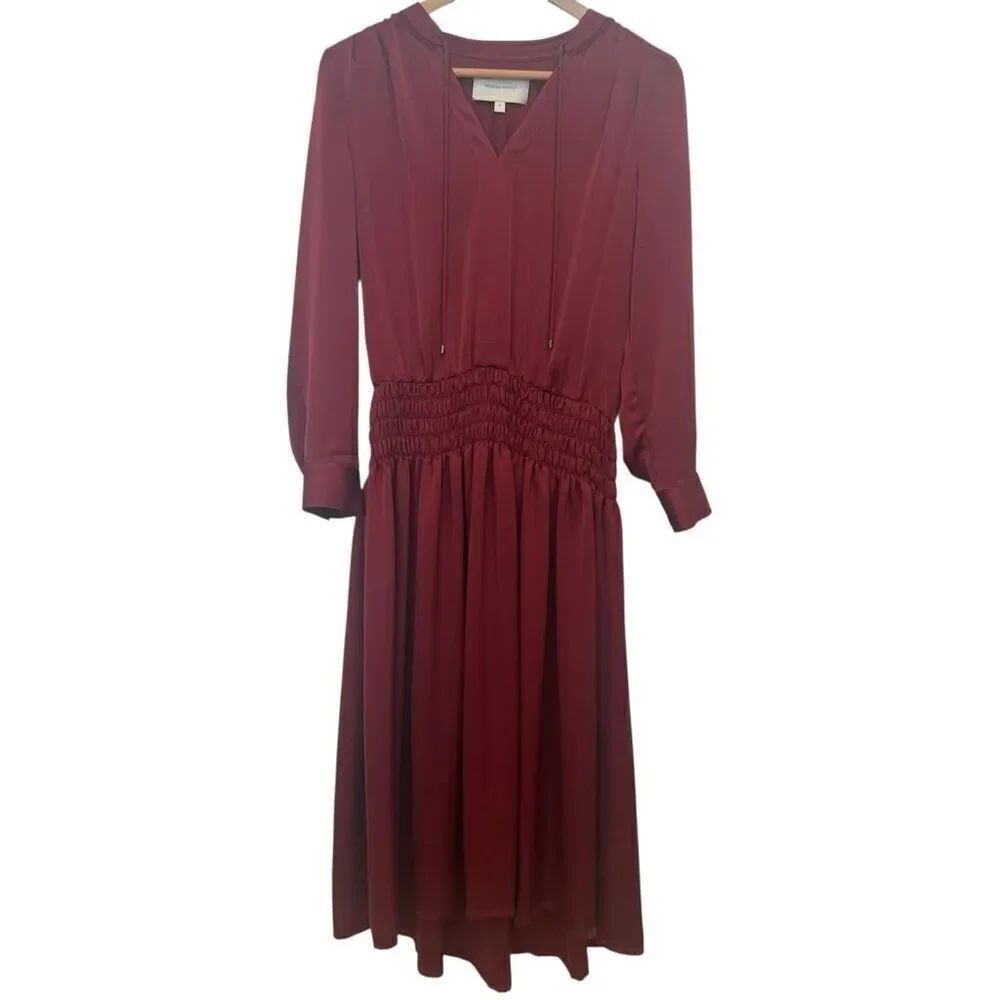 Brochu Walker Merlot Ruched Waist Long Sleeve Midi Dress Size S